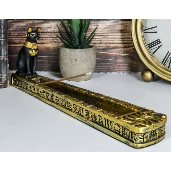 Egyptian Goddess of Protection Bastet Cat Deity Hieroglyphic Incense Holder
