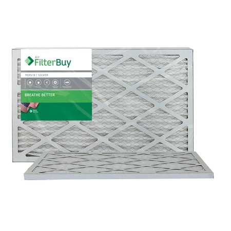 AFB Silver MERV 8 14x24x1 Pleated AC Furnace Air Filter. Pack of 2 Filters. 100% produced in the