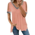 thumbnail image 1 of ORQ Women V-Neck Off Shoulder Short Sleeve Sequin Fashion T-shirt Top, 1 of 4