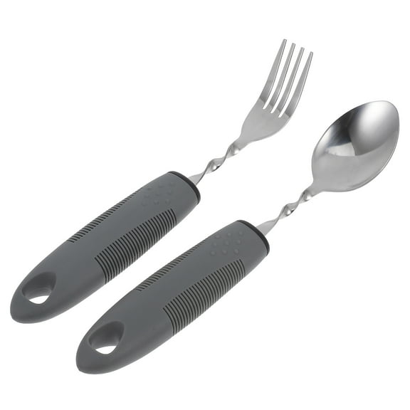 Soimiss 2Pcs Multi Color Adaptive Silverware Set for Elderly with Built Up Handles