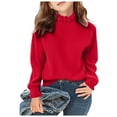 thumbnail image 1 of WUANDIXFA Chandail pour Filles Chandail de Noël Chandail pour Enfants Confortable Chaud Tricoté Chandail pour Filles à Bord Ondulé Chandail de Base Tricoté Rouge, 2-3 Ans, 1 of 5