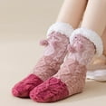 thumbnail image 2 of WMNTST Womens Fuzzy Socks With Grips Color Block Textured Crew Sock With Cute Pompoms Cozy Winter Socks, 2 of 5