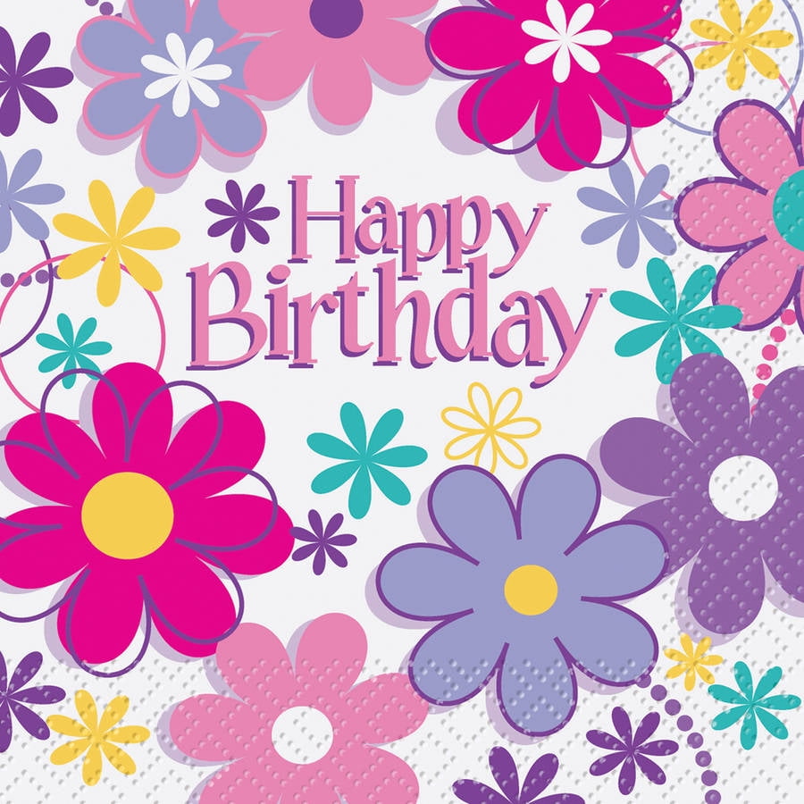 Birthday Blossom Beverage Napkins, 16ct by Unique Industries