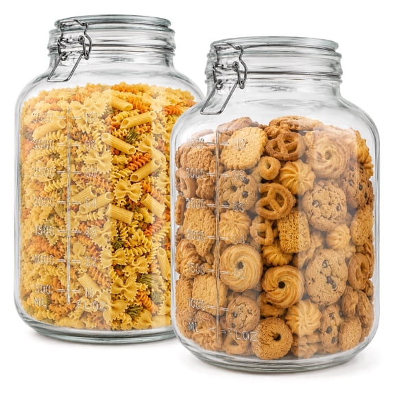 FOUKUS Glass Jars with Airtight Lids: 1.1 Gallon Glass Storage Jars Set of 2, Large Wide Mouth Mason Jars for Flour, Pasta, Coffee Beans & Snacks, Leakproof Glass Food Storage Jars for Kitchen Pantry