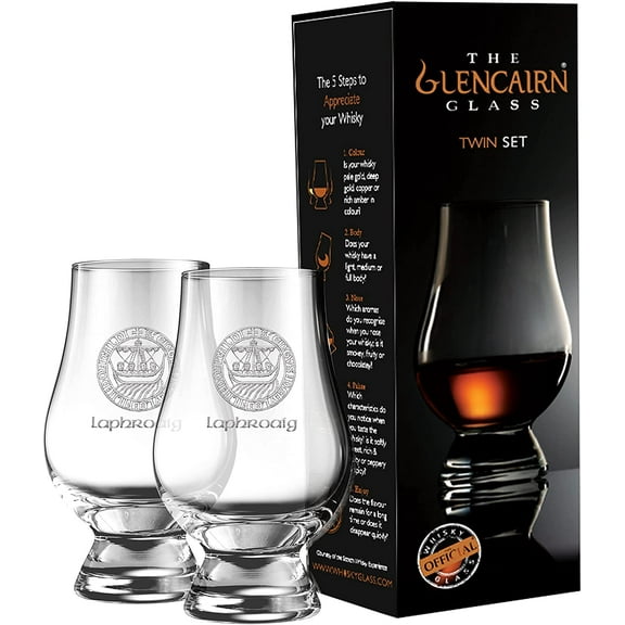 GLENCAIRN LAPHROAIG ISLAY CREST WHISKY GLASS, SET OF 2 IN TWIN GIFT CARTON