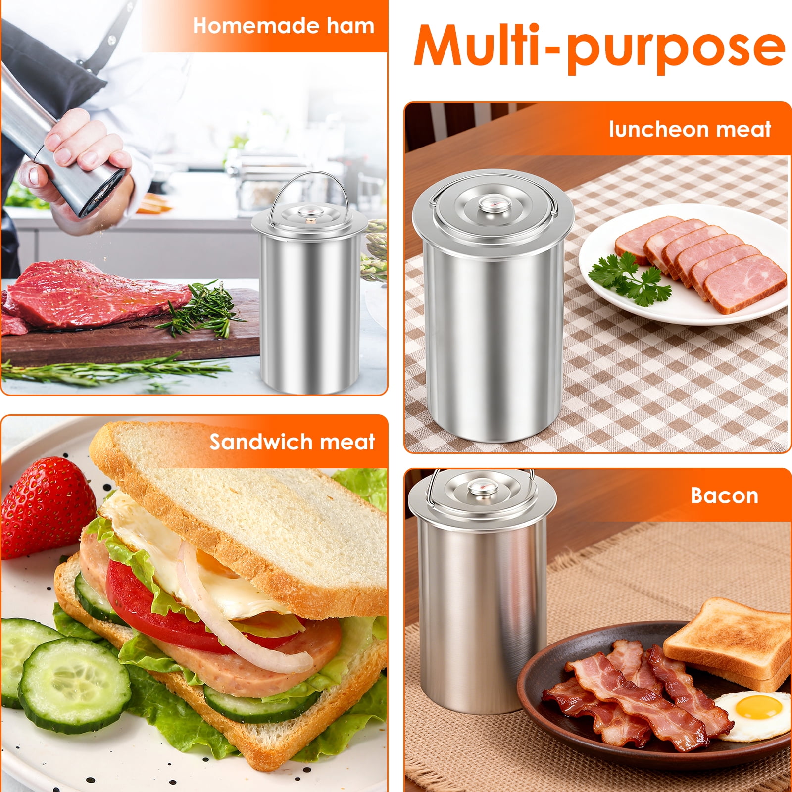 304 Stainless Steel Meat Press Cooker Ham Maker Meat Pressure Cooker Large Capacity Homemade Ham Press Maker with Thermometer and 10 Cooking Bag