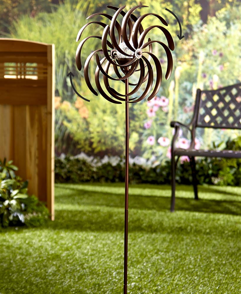 SolarPowered Garden Spinner Double Spiral Wind Sculpture for Yards
