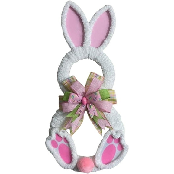 JEWELO Easter Bunny Door Sign, Easter Bunny Hanger Wreath for Front Door, Easter Wood Hanging Door, Easter Rabbit Welcome Spring Decoration for Home Farmhouse Porch Wall Indoor Outdoor Easter Bunny