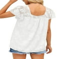 thumbnail image 4 of Femmes T-shirt Col Carré Manches Courtes Jacquard en Vrac Été Tops, 4 of 5