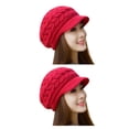 thumbnail image 4 of Guardurnaity Gorro de punto con visera, accesorios de ropa, gorro de punto, Otoño Invierno, informal, para mujer, felpa, Color sólido, ganchillo, Rojo Rojo 2piezas, 4 of 6