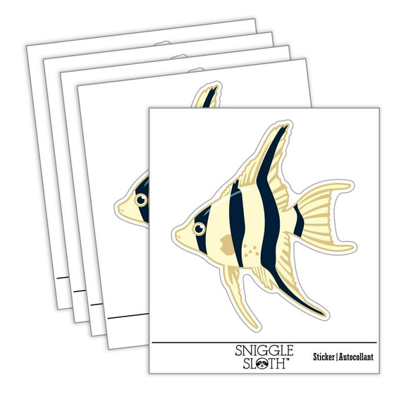 Freshwater Angelfish Fish Silhouette Car Window Bumper Water Bottle Phone Tablet Laptop Waterproof Vinyl Decal Sticker Set 5-Pack - Gloss Finish - 2.0"