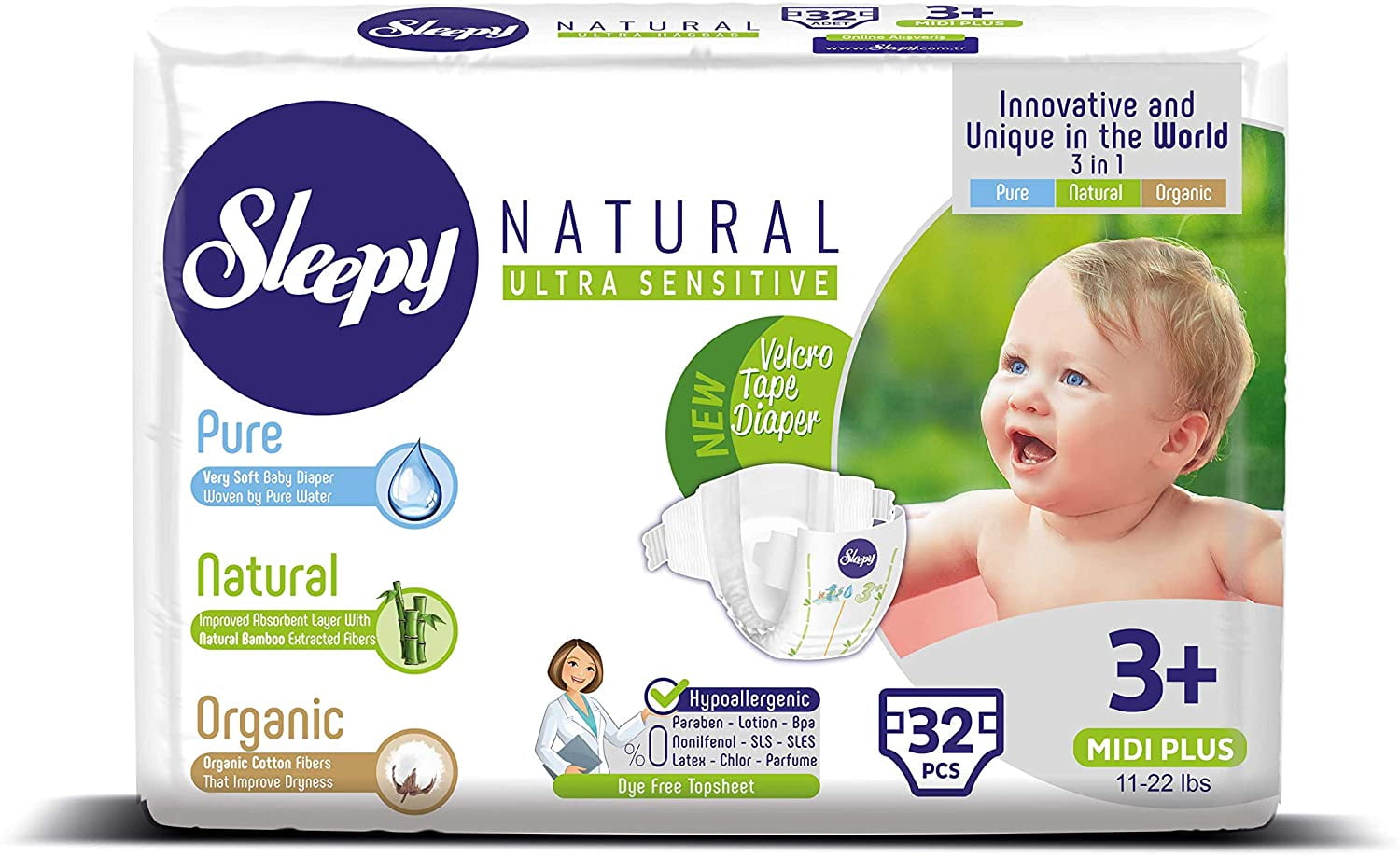 Sleepy Natural Diapers Size 3 Organic Baby Diapers Highly Absorbent