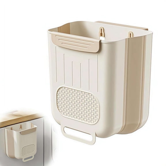Collapsible Hanging Plastic Waste Bin 7.87"x 4.72" x 8.27", 6‑Liter Cabinet‑Door Mounted Trash Container With Hook‑Type Non‑Destructive Setup for Kitchen Household Waste Storage Tasks