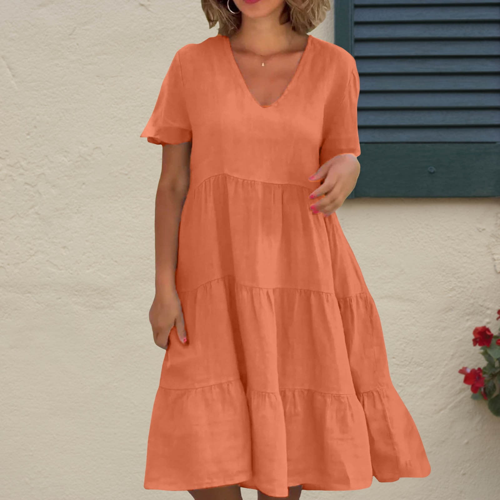 Casual Dresses For Womens Summer V Neck Solid Color Short Woman Dress Women Clothing