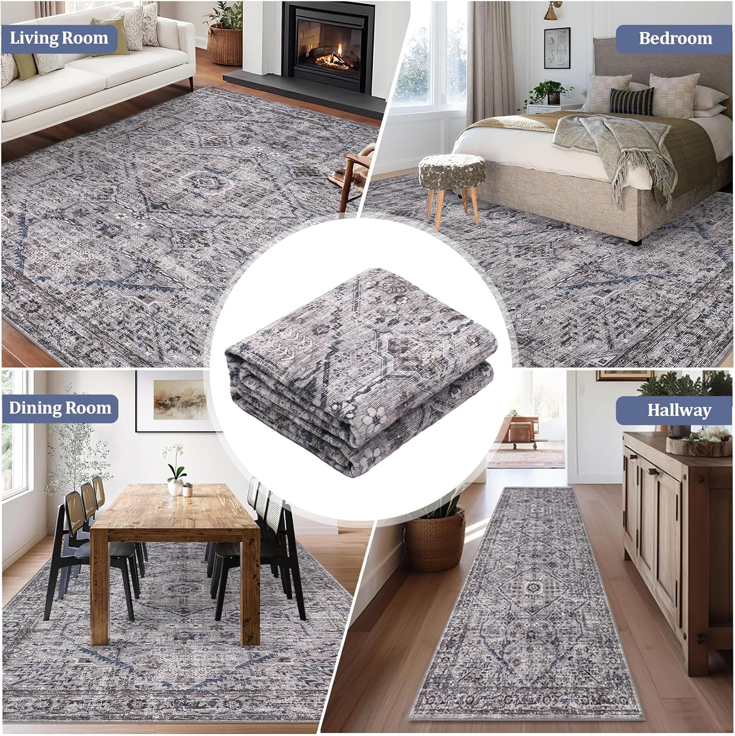 Rugs 8x10 Washable Soft Vintage Large Area Rugs Boho Farmhouse Low Pile Non-Slip Indoor Carpet Rugs Dining Room Home (Taupe 8'x10')
