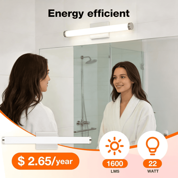 Sylvania 24" Modern Vanity Lights for Bathroom, 22W, 5 CCT Select, Dimmable, Round Shape, Brush Nickel