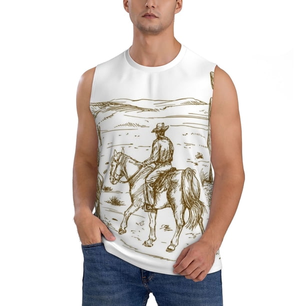 Balery Western Desert Cowboys Camisetas sin mangas para hombre, absorbe la humedad y protege contra el mal olor.-X-Large