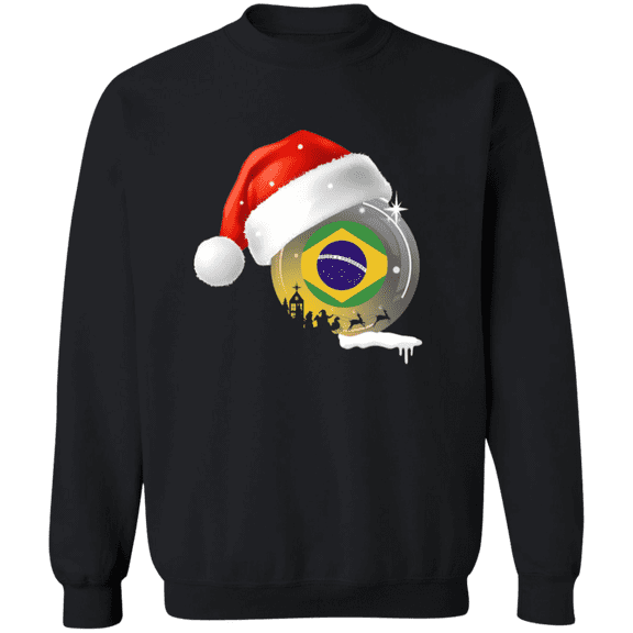 Christmas Brazil Flag With Santa Hat Brazilian Root Proud Souvenir Crewneck Pullover Sweatshirt