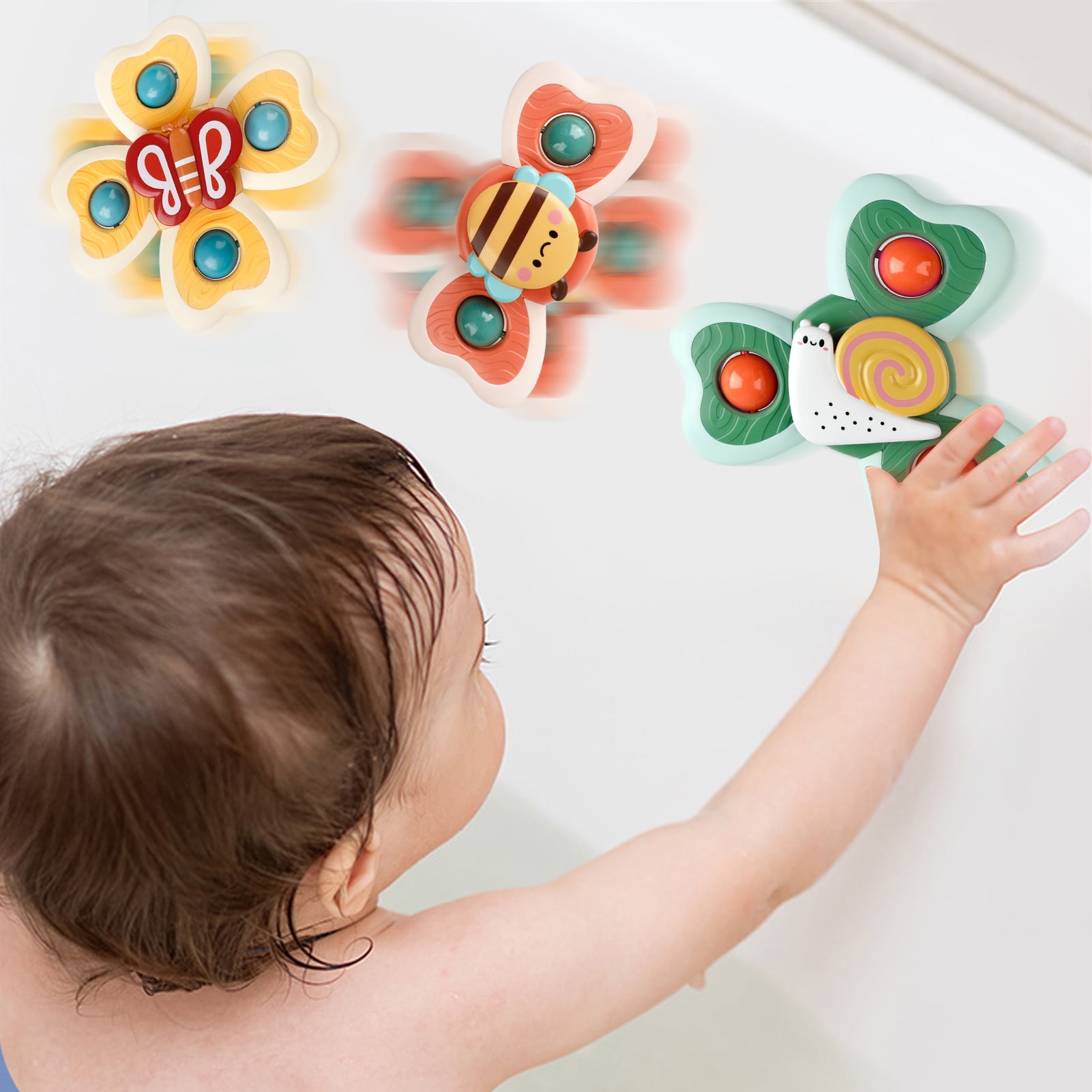 Suction Cup Toys Plastic 3PCS Cute Baby Spinning Toys Baby Rattle Toy for Kids
