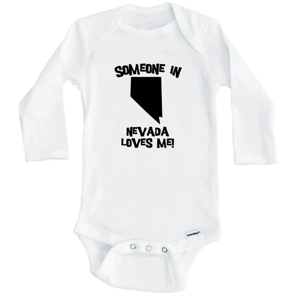 Someone In Nevada Loves Me State Silhouette Cute One Piece Baby Bodysuit - One Piece Baby Bodysuit (Long Sleeve), 0-3 Months White