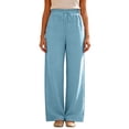 thumbnail image 5 of Trendy Drawstring Elastic Waist Pants for Women Solid Color Loose Fit Casual Summer Wide Leg Trousers Sky Blue M, 5 of 7