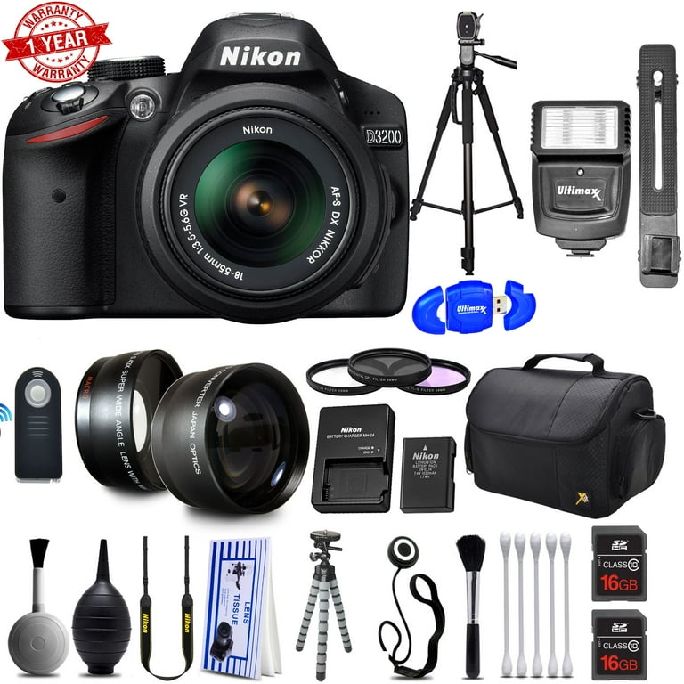 Nikon D3200/D3500 Camera with 18:55mm VR &amp; 32GB MC | Flash | Tripod | Additional Accessories - Walmart.com