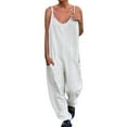 thumbnail image 2 of Jumpsuit Women Summer Casual Jumpsuits Spaghetti Strap V Neck Loose Romper With Pockets,White Women'S Polyester Jumpsuit 2XL, 2 of 5