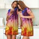 thumbnail image 4 of Easygdp Palm Trees at Sunset Camisón de manga corta para mujer, informal, estampado, 4 of 6