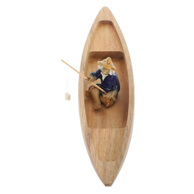 Greenadscape Nautical Fishing Boat Canoe Model Handcrafted Wood Decor for Home Office Table Decoration 4.5 Inches