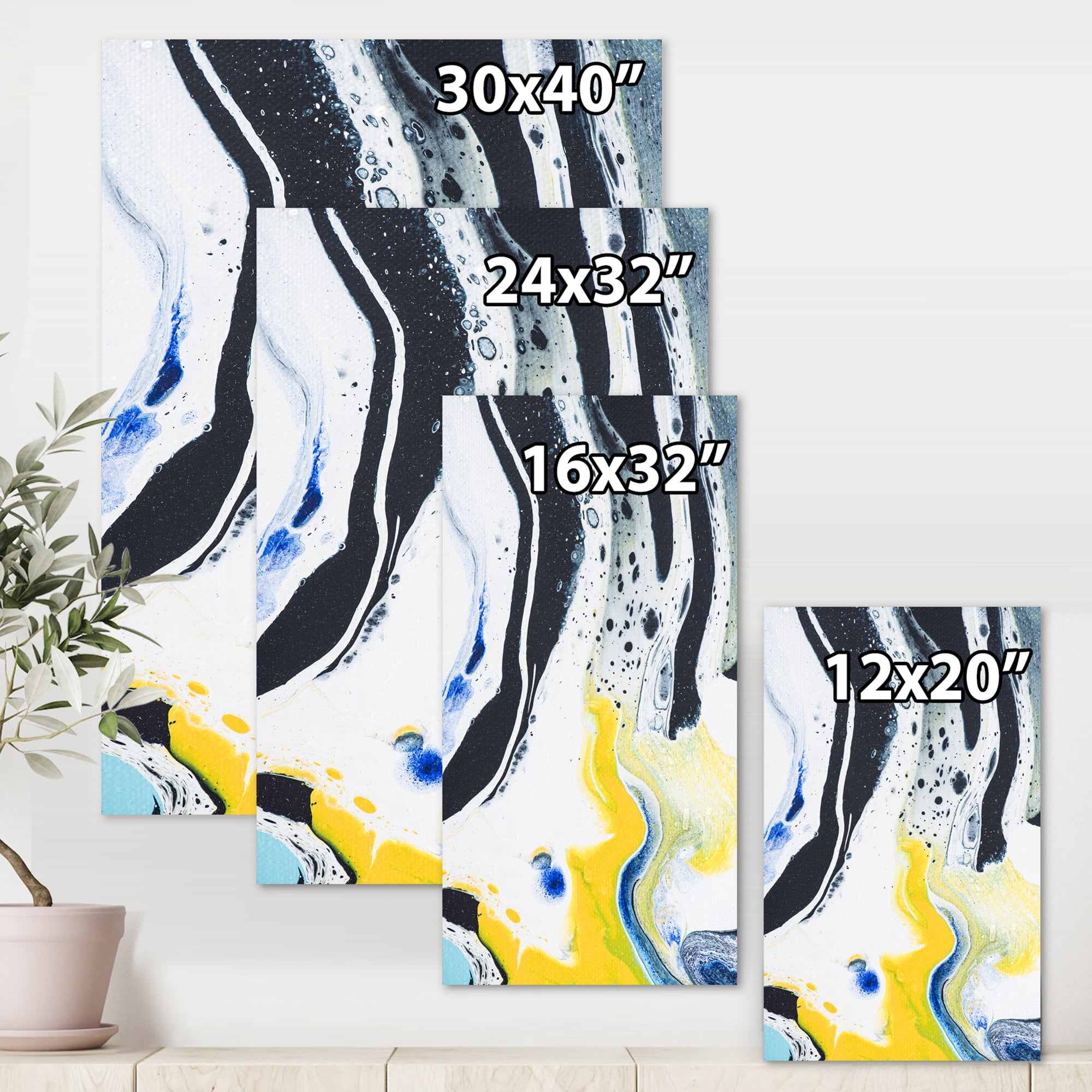 Abstract Marble Composition In Blue and Yellow IV 12 in x 8 in Painting Canvas Art Print, by Designart