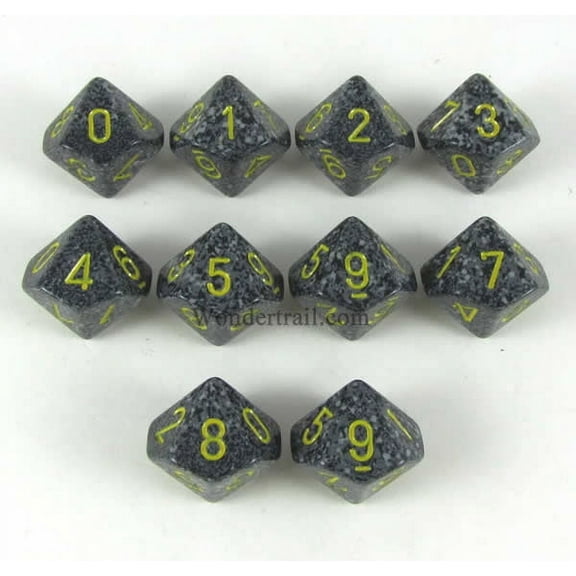Urban Elemental Dice with Yellow Numbers D10 16mm (5/8in) Pack of 10 Koplow Games