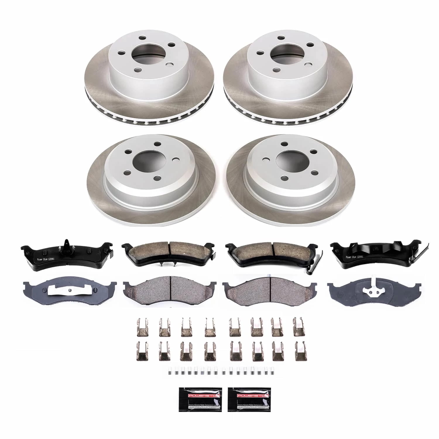 PowerStop Front and Rear Semi-Coated Rotor and Low-Dust Ceramic Brake Pad Kit SC2121