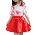 thumbnail image 2 of NAISIBABY Girls 2-Piece Sets, Ruffled Floral Tops Elastic Waist Pleated Skirt Summer Fashion Outfits Red 5-6T, 2 of 3