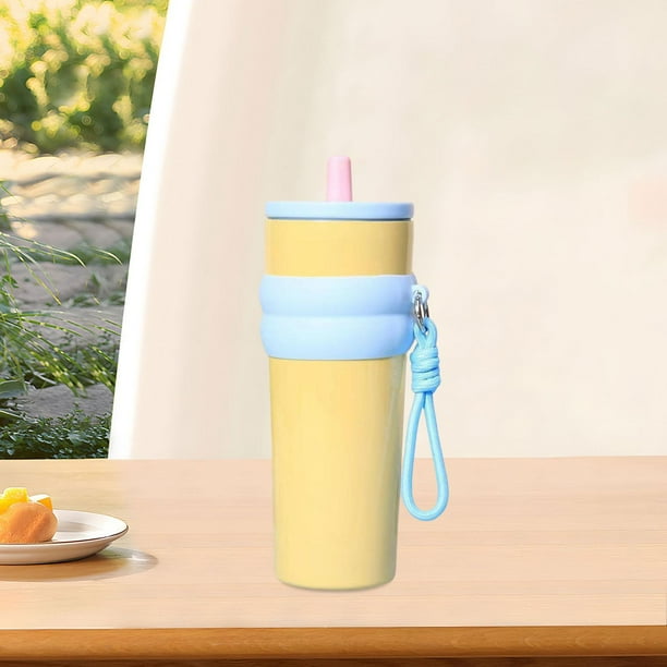 Botella de agua deportiva con aislamiento de 710 ml, fácil de usar, portátil, de acero inoxidable, para exteriores, coche, gimnasio, oficina, viajes. amarillo