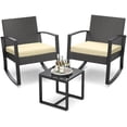 thumbnail image 1 of Juego de 3 muebles de porche, mecedora de patio, conjunto de bistró, sillas de ratán para exterior, conjunto de conversación con mesa de centro para porche, jardín, balcón, patio trasero y piscina, 1 of 9