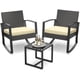 thumbnail image 1 of Juego de 3 muebles de porche, mecedora de patio, conjunto de bistró, sillas de ratán para exterior, conjunto de conversación con mesa de centro para porche, jardín, balcón, patio trasero y piscina, 1 of 9