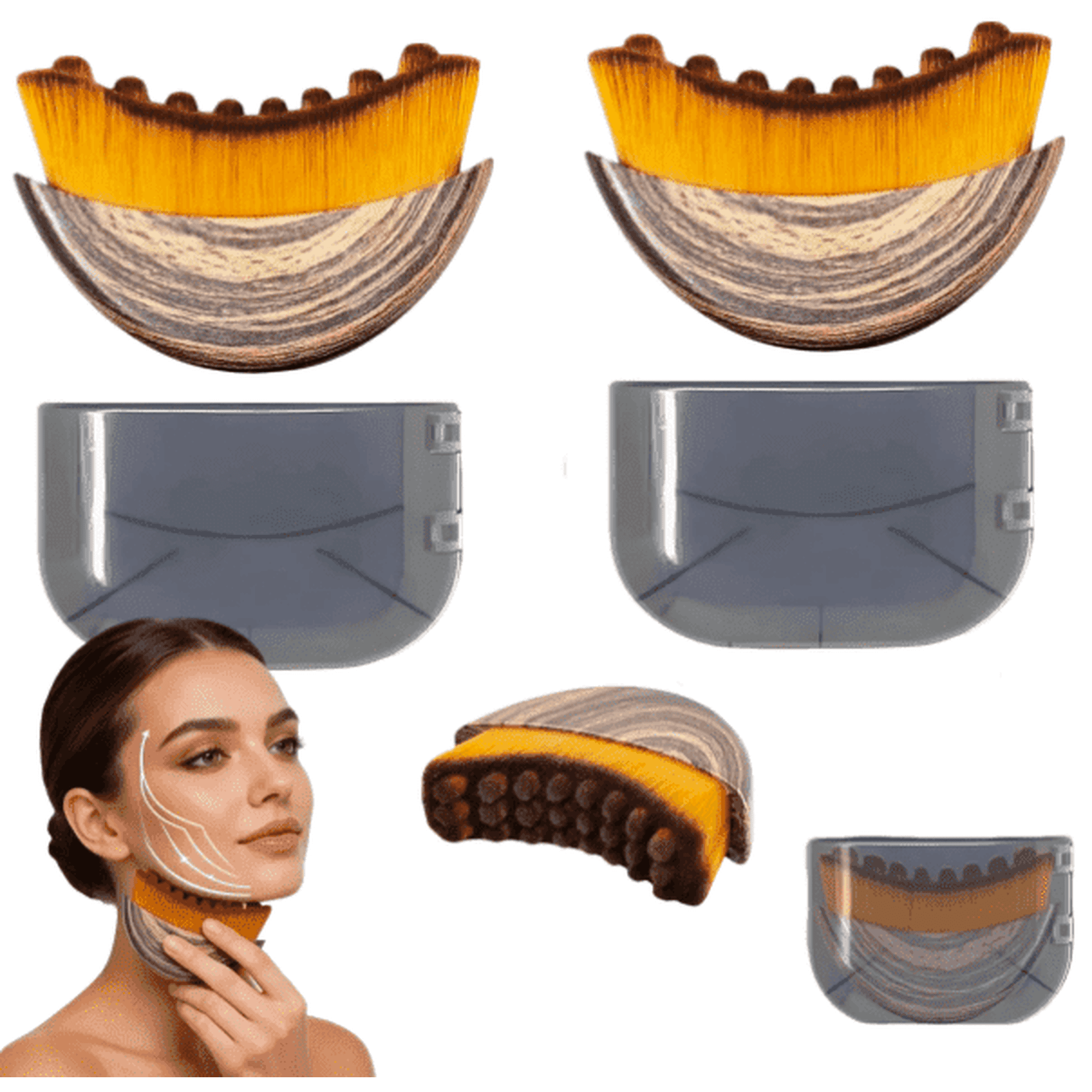 Facial contour lymphatic massage brush, lymphatic drainage massager, can enhance skin firmness, eliminate puffiness and double chin, promote blood circulation. The bristles are soft, the handle confo