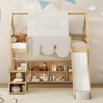 thumbnail image 2 of Newest Twin Loft Bed with House-Shaped Frame and Tent, Wooden with Slide and Ladder for Small Bedroom, Natural, 2 of 13