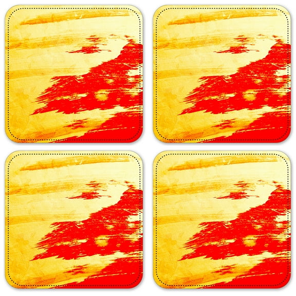 Vinyl Drink Coasters - Set of 4 - Yellow & Red Brush Strokes