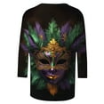 thumbnail image 4 of successthop Mardi Gras 3/4 Sleeve Tops for Women with Crew Neck Plus Size Polyester Casual Mask Printed Mardi Gras Celebrations Blouse Tops for Mardi Gras Event Purple S, 4 of 5