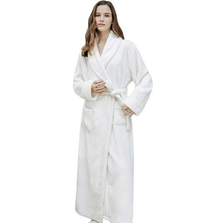 

Full Length Fleece Robe Cozy Plush Long Warm Bathrobe With Waist Belt Sleepwear Pajamas Housecoat Nightgown For Women and Men