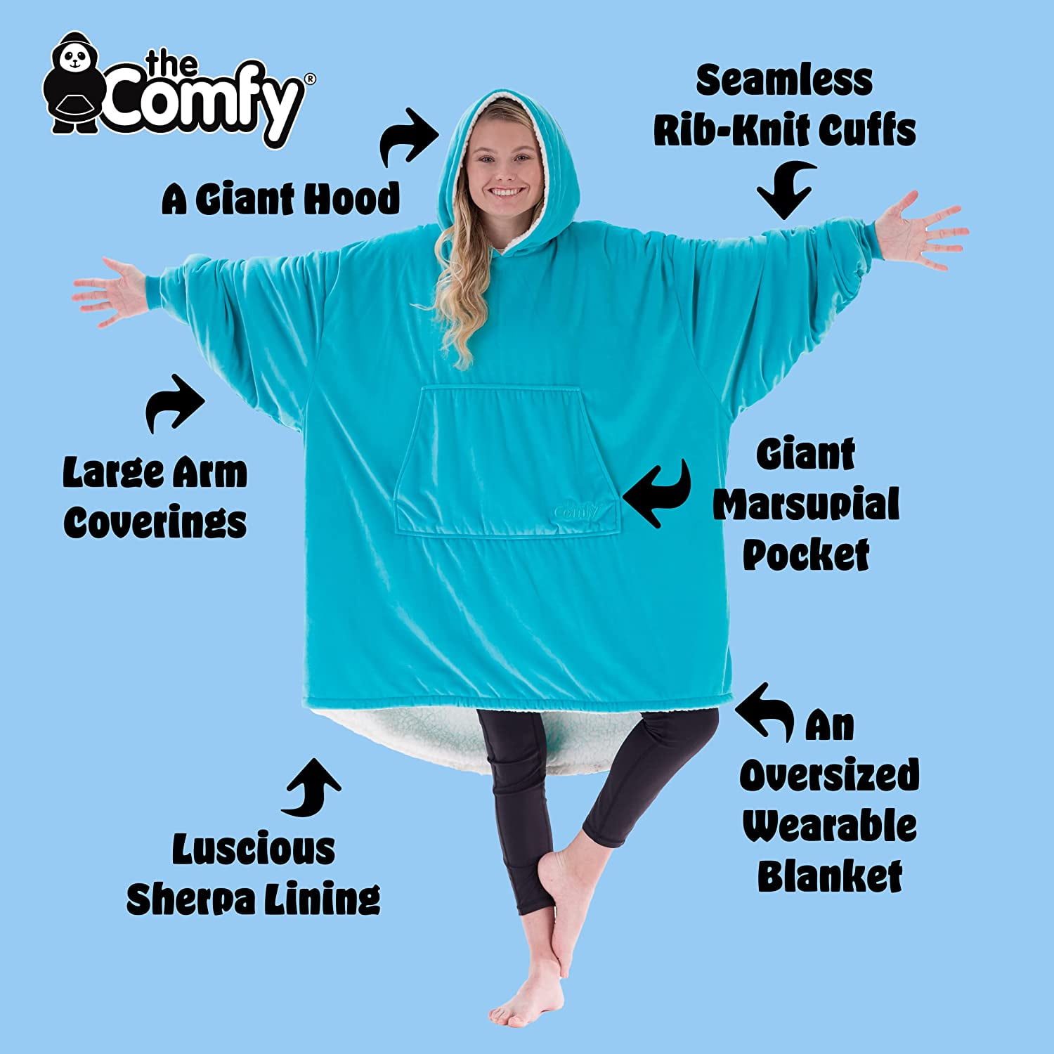 The Comfy Original Oversized Microfiber Wearable Blanket for Adults Aqua Walmart