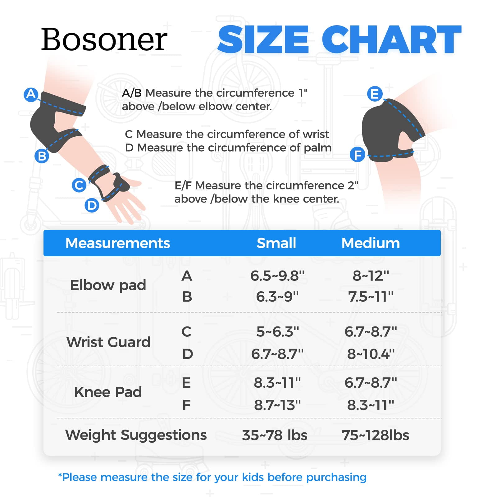 BOSONER Kids/Youth Knee Pad Elbow Pads for Roller Skates Cycling BMX Bike Skateboard Inline Rollerblading, Skating Skatings Scooter Riding Sports