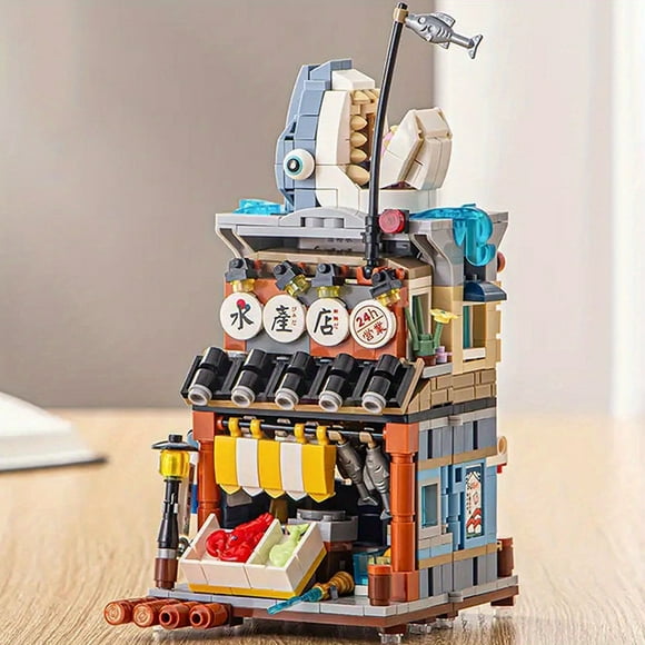 Building Blocks Street View Izakaya Aquatic Product Store Mini Small Assembled Toy