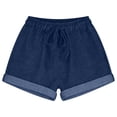 thumbnail image 2 of Gyujnb Women Casual Shorts, Drawstring Elastic Waist Roll‑Up Hem with Side Pockets,Dark Blue, 2 of 4