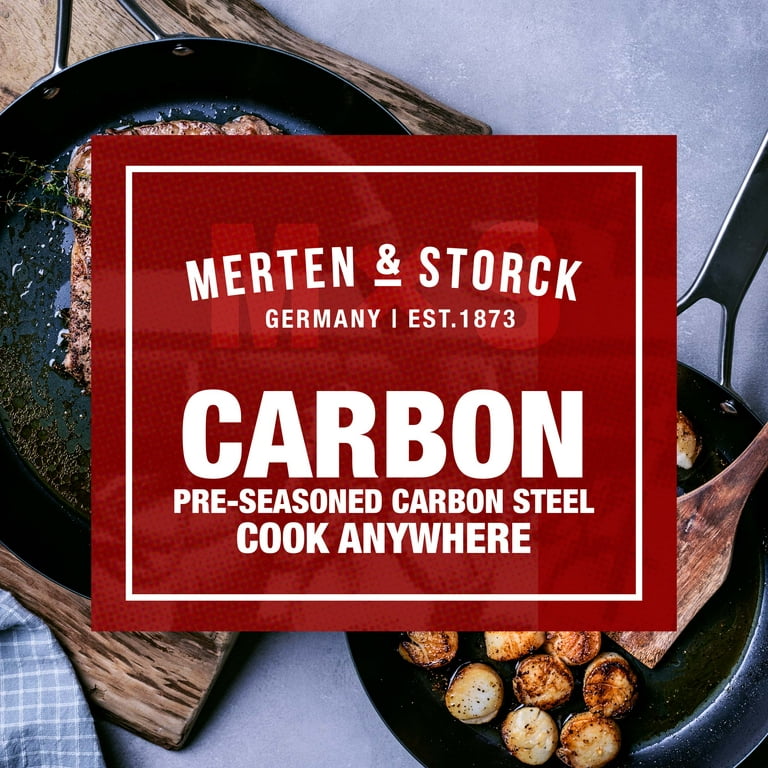 Merten & Storck Pre-Seasoned Carbon Steel Pro Induction 12 Frying Pan  Skillet, Oven Safe, Stainless Steel Handle, Black