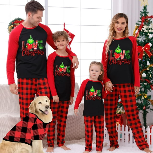 Conjuntos de pijamas navideños familiares a juego Grinch 2024, pijama de Grinch con parte superior y pantalones de pijama a cuadros, pijama de Grinch para niños y adultos para la familia, 8 Años
