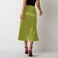 thumbnail image 5 of Wyobmus Women's Satin High Waist Maxi Skirt Elegant Hidden Side Zipper Elastic Waist Flared A Line Midi Skirts A-Olive Green, 5 of 5