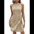 thumbnail image 3 of Vestido de Verano para Mujer, Estampado de Lunares, Cuello Halter, Cintura Anudada, Informal, con Cremallera en la Espalda, para Vacaciones y Playa. Caqui M, 3 of 8