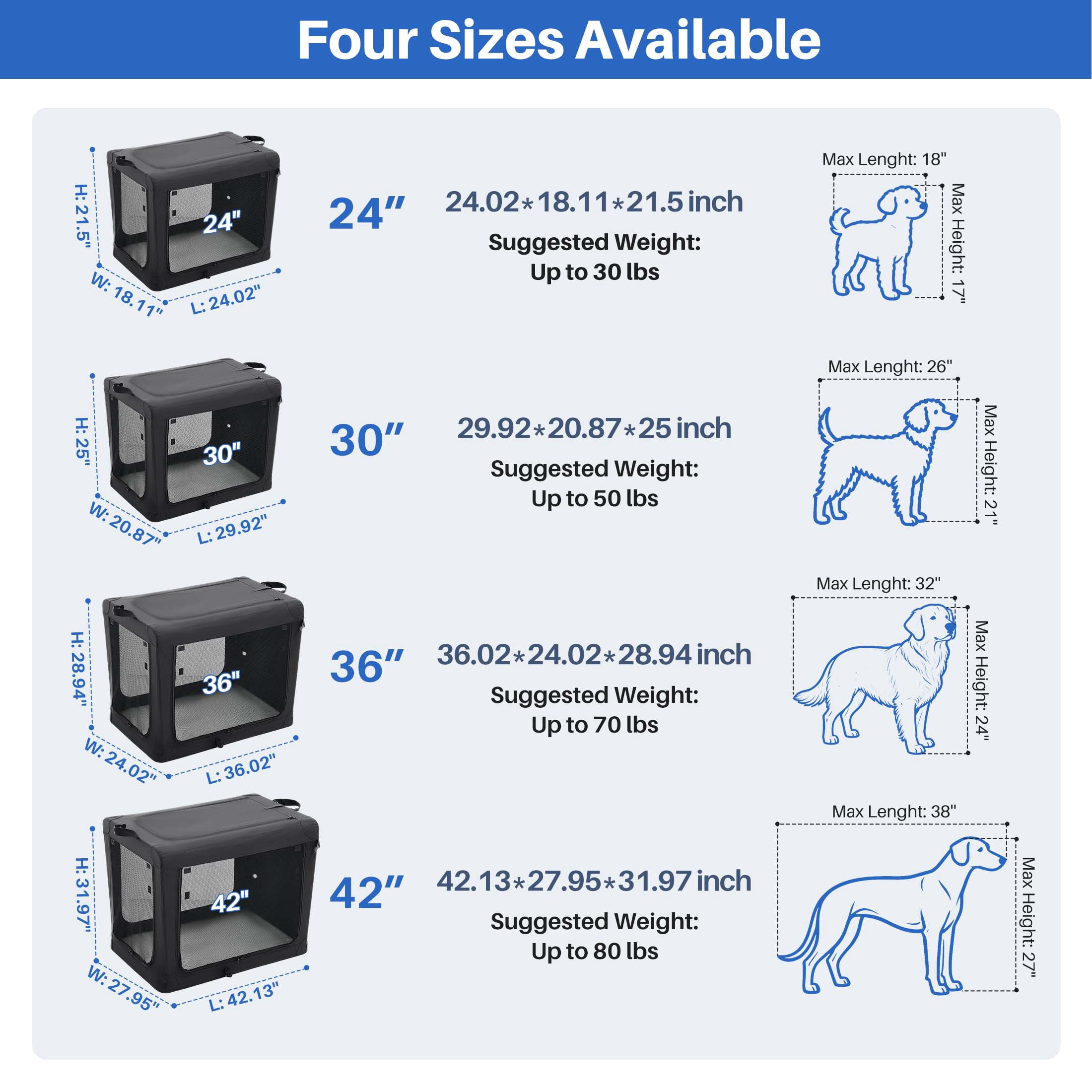 edx 30 Inch Portable Foldable Dog Crate for Small Medium Dog, 3-Door Soft Pet Airline Approved Crate with Storage Bag & Washable Pad, Up To 50Lbs, For Indoor Outdoor Dog/Cat/Pet Kennel Carrier, Black